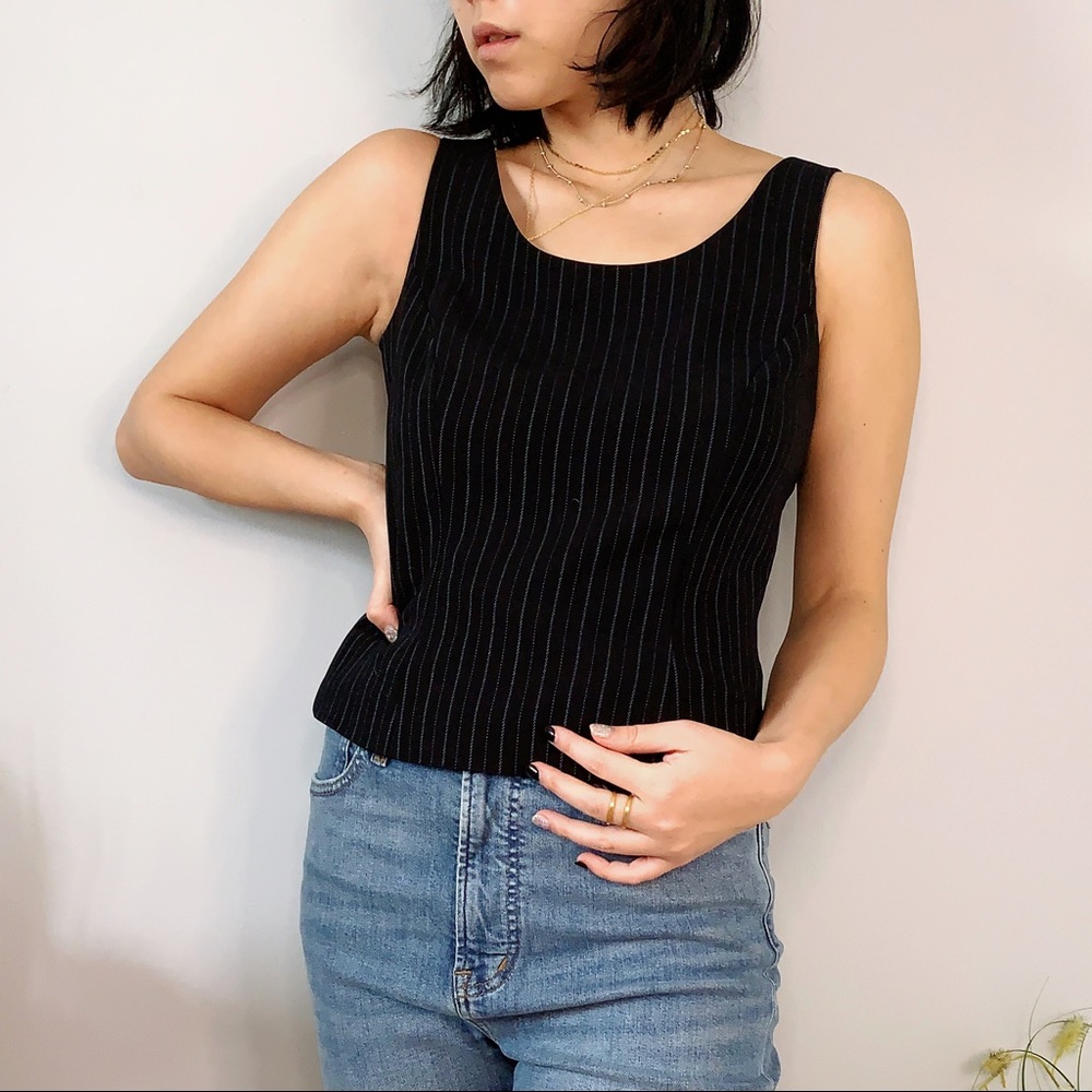 Tahari Black Pinstripe Tank Size 4